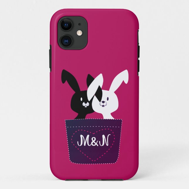 Whimsical Cute Red Black And White Bunny Love Case-Mate iPhone Case (Back)