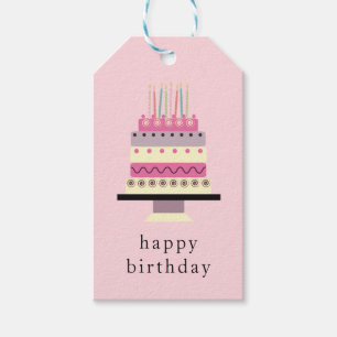 Whimsical Cute Retro Girly Pink Birthday Cake Gift Tags