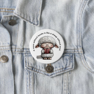 Whimsical Cute Sheep Reading a Book 3 Inch Round Button