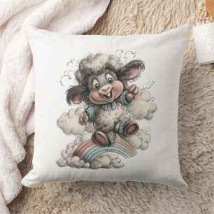Whimsical Cute Sheep Throw Pillow