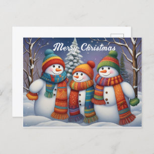 Whimsical Cute Snowmen Family  Postcard