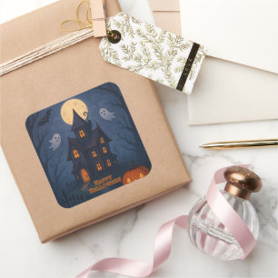 Whimsical Cute Spooky Haunted House Halloween - Square Sticker