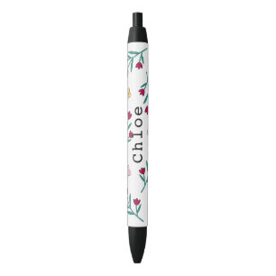 Whimsical Cute Spring Floral Personalized Name Black Ink Pen
