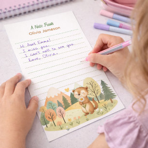 Whimsical Cute Squirrel Flower Personalized Kid's Stationery