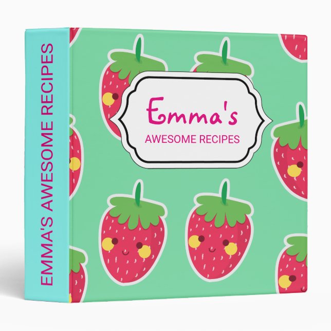 Whimsical Cute Strawberries character pattern Binder (Front/Spine)