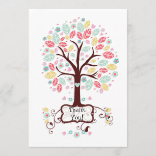 Whimsical Cute Swirl Heart Flower Tree Baby Shower Thank You Card