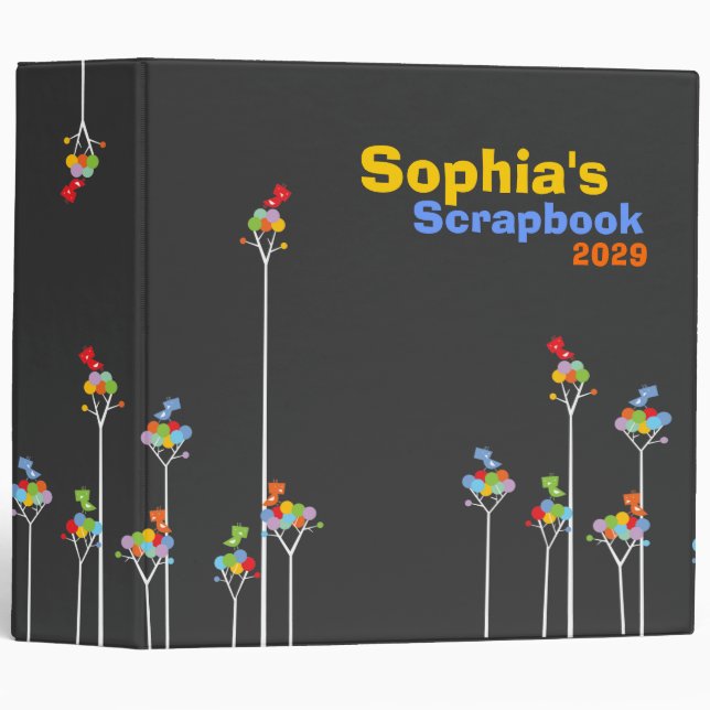 Whimsical Cute Tweet Birds Colourful Fun Tree Dots Binder (Front/Spine)