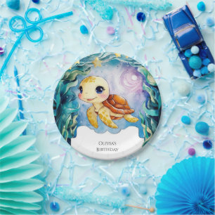 Whimsical Cute Underwater Turtle Birthday Paper Plate