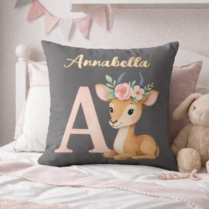 Whimsical Cute Watercolor Letter A Animal Nursery  Throw Pillow