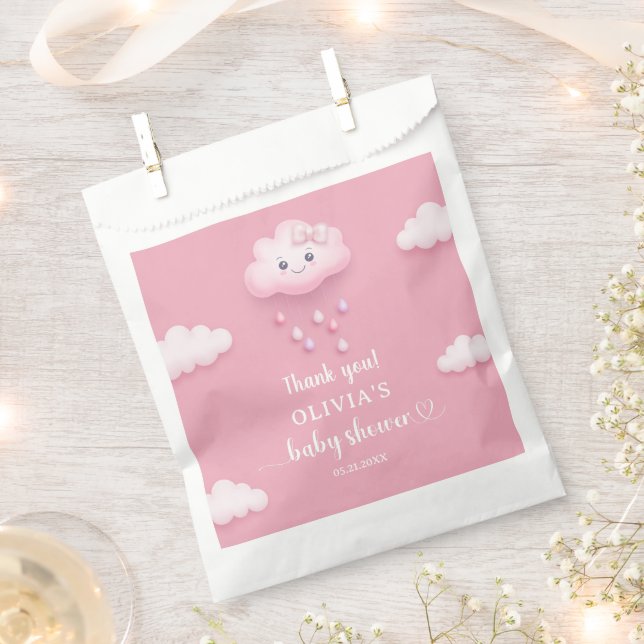 Whimsical cute white fluffy cloud nine theme pink  favour bag (Clipped)