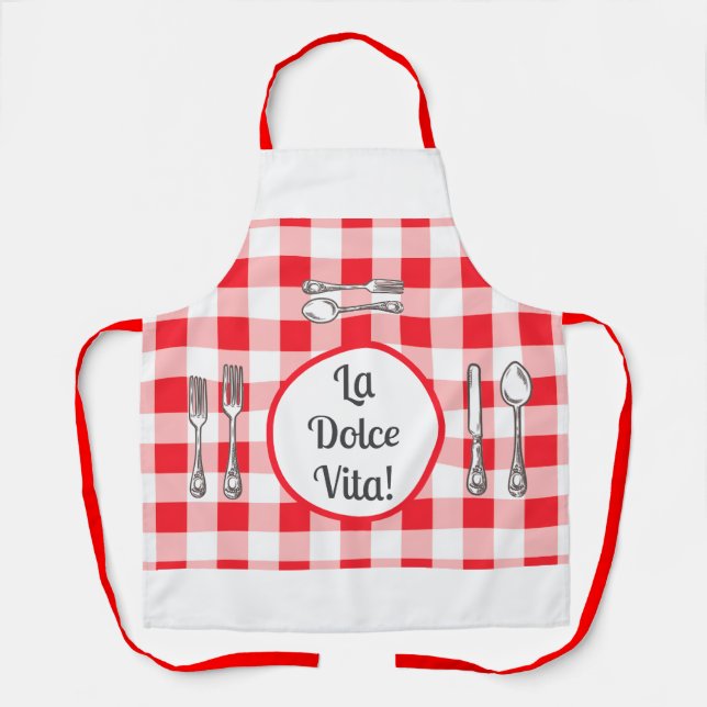 Whimsical Cutlery Dolce Vita Red Check Unisex Apron (Front)