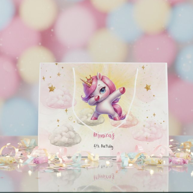 Whimsical dabbing unicorn kids birthday large gift bag (Creator Uploaded)