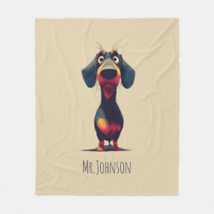  Whimsical Dachshund Character Illustration Fleece Blanket