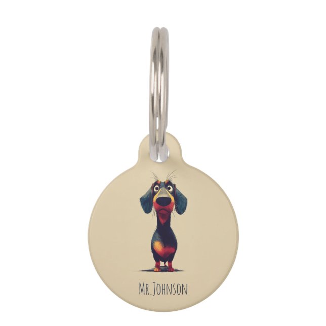  Whimsical Dachshund Character Illustration Pet Tag (Front)