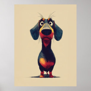Whimsical Dachshund Character Illustration Poster