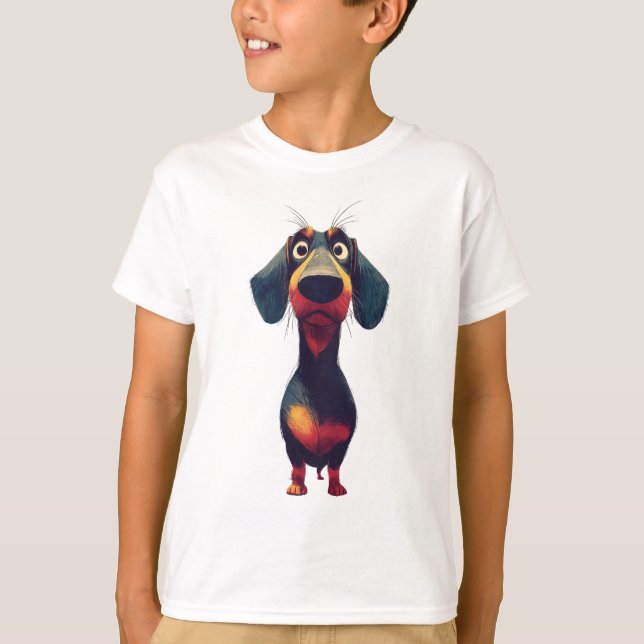  Whimsical Dachshund Character Illustration T-Shirt (Front)