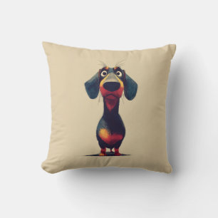  Whimsical Dachshund Character Illustration Throw Pillow