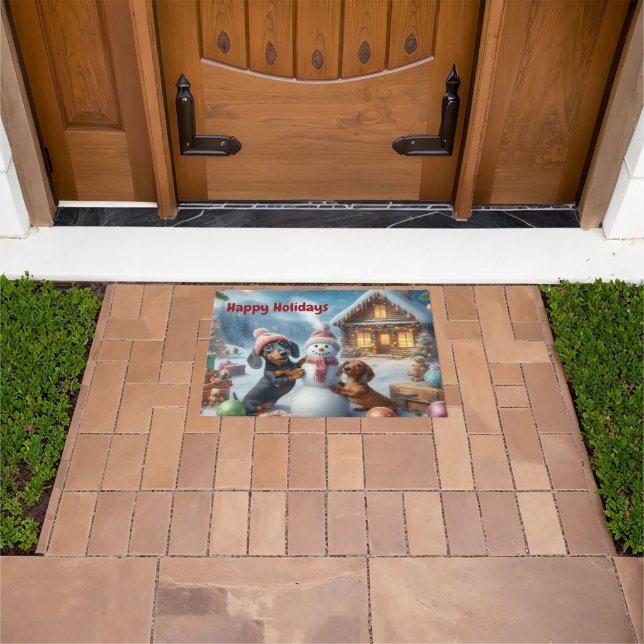Whimsical Dachshund Christmas  Doormat (Outdoor)