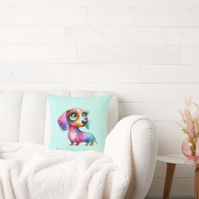 Whimsical Dachshund Throw Pillow (Couch)