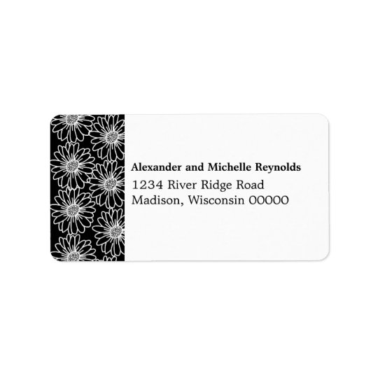 Whimsical Daisies Address Labels, Black