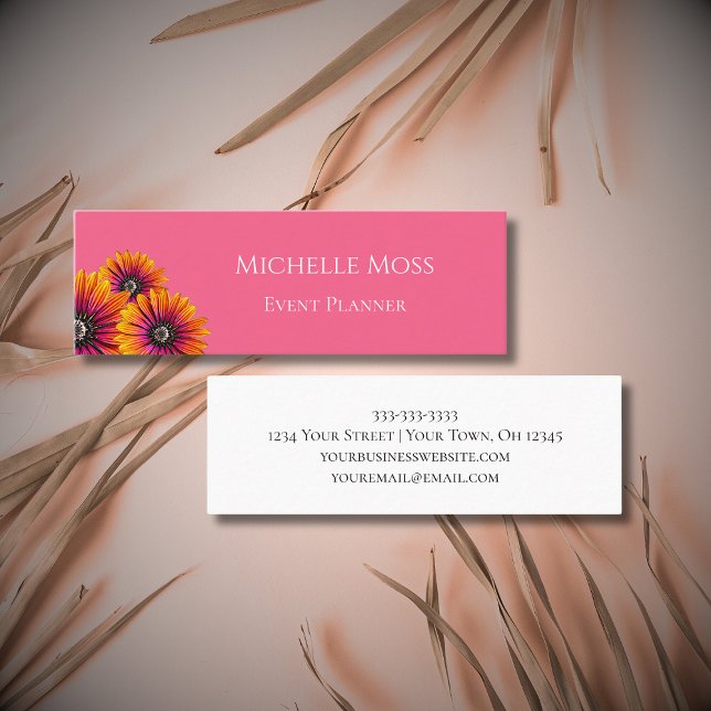 Whimsical Daisies Bohemian Pink Event Planner Mini Business Card (Creator Uploaded)