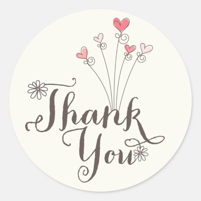 Whimsical Daisies Love Girl 1st Birthday Thank You Classic Round Sticker (Front)