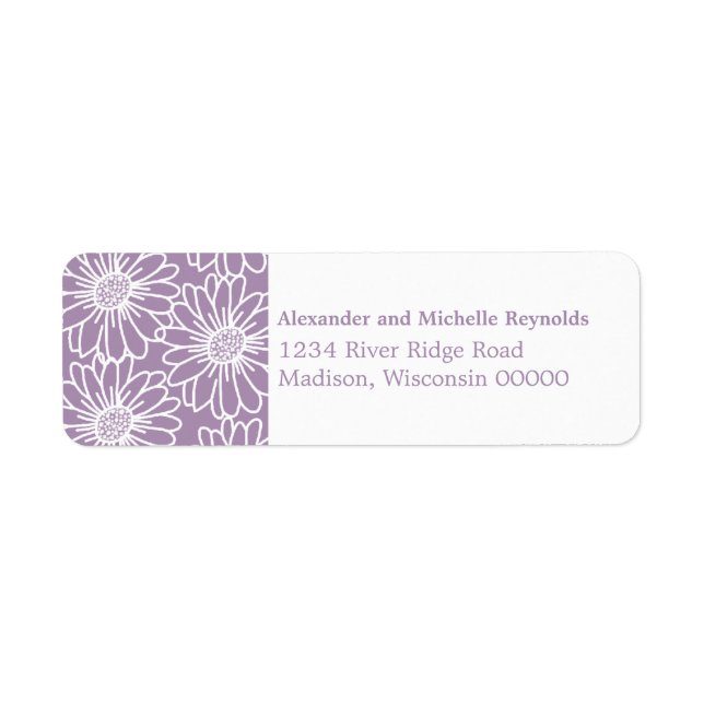 Whimsical Daisies Return Address Labels, Purple (Front)