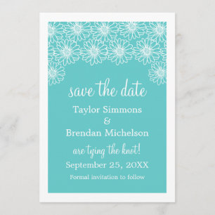Whimsical Daisies Save the Date Invite, Aqua