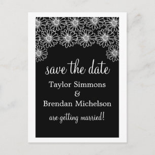 Whimsical Daisies Save the Date Postcard, Black Announcement Postcard