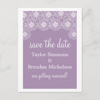 Whimsical Daisies Save the Date Postcard, Lilac Announcement Postcard