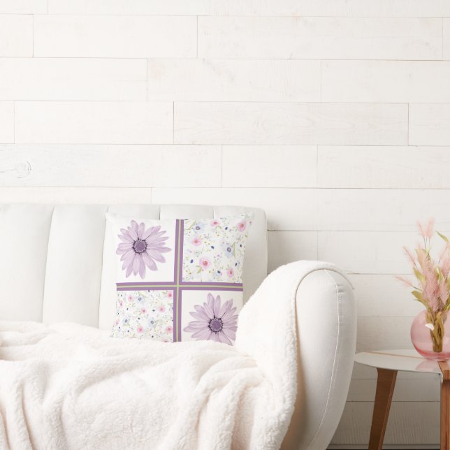 Whimsical Daisies Throw Pillow (Couch)