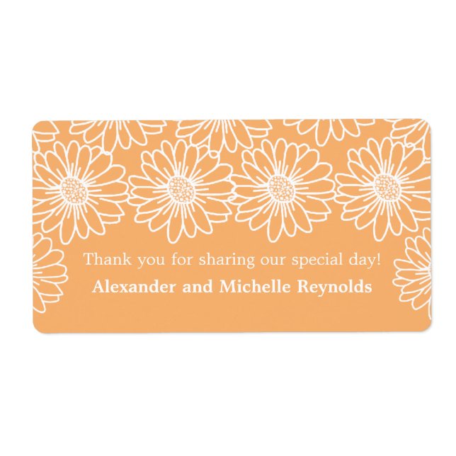 Whimsical Daisies Wedding Labels, Orange (Front)