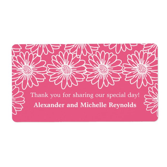 Whimsical Daisies Wedding Labels, Pink (Front)