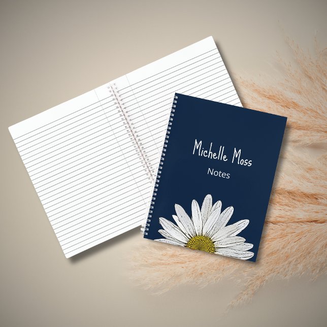 Whimsical Daisy Botanical Boho Navy Blue Notebook (Creator Uploaded)
