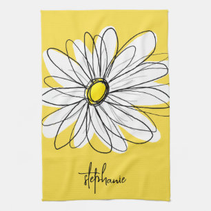 Whimsical Daisy Custom Text and can edit colour Kitchen Towel