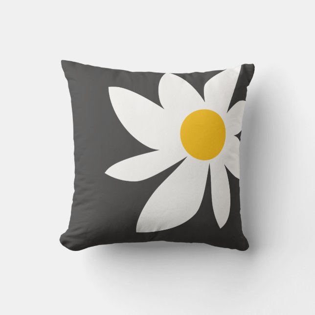 whimsical daisy design bold grey and white throw pillow (Front)