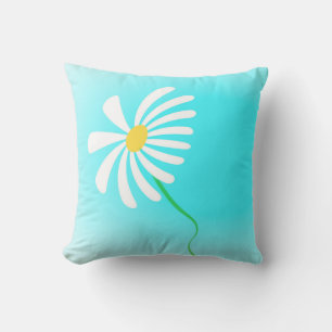 whimsical daisy design turquoise and white throw pillow