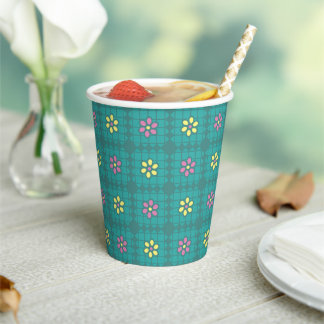 whimsical daisy floral pattern picnic drink kid paper cups
