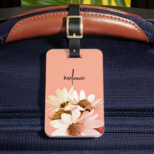 Whimsical Daisy Flower Custom Text & Colours Peach Luggage Tag