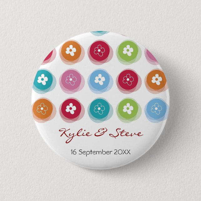 Whimsical Daisy Fuzzy Colour Dots Wedding Button (Front)
