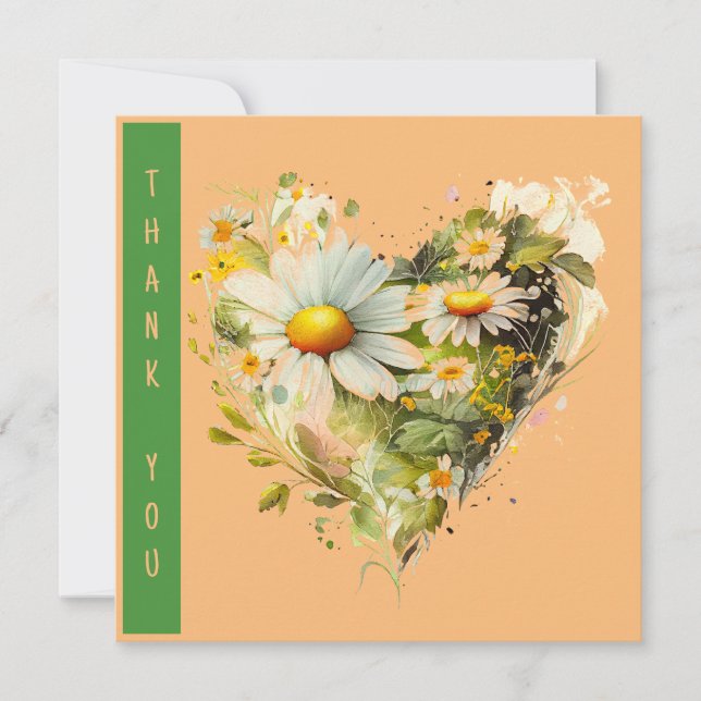 Whimsical Daisy Watercolor Floral Wreath Thank You (Front)