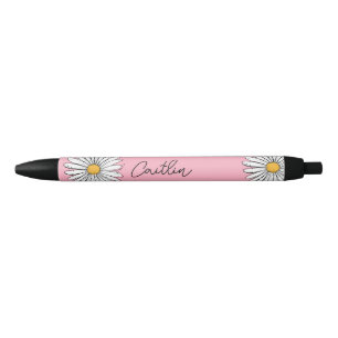 Whimsical Daisy with Custom Text  Black Ink Pen