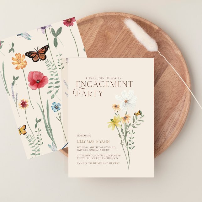 Whimsical Daisy Yellow Wildflower Engagement Party Invitation (Whimsical Daisy Yellow Wildflower Engagement Party Invitation)