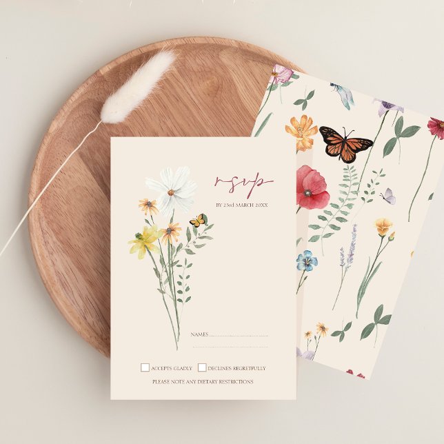 Whimsical Daisy Yellow Wildflowers Wedding RSVP Card (Whimsical Daisy Yellow Wildflowers Wedding RSVP Card)