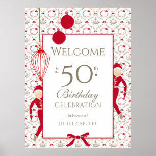 Whimsical Damask Pattern 50th Birthday Welcome Poster