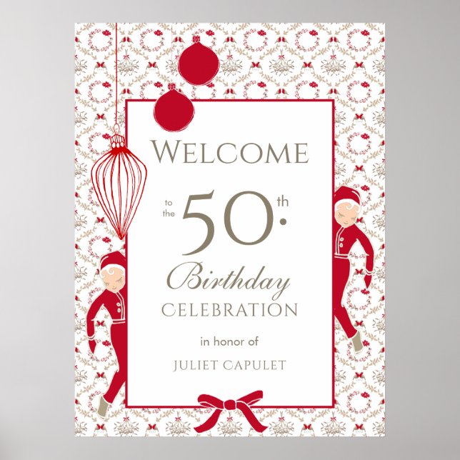 Whimsical Damask Pattern 50th Birthday Welcome Poster (Front)
