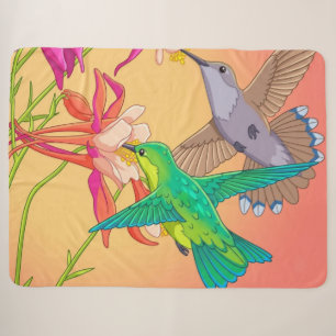 Whimsical Dance: Hummingbirds and Columbine Blooms Sherpa Blanket