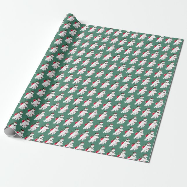 Whimsical Dancing Polar Bear Christmas Wrapping Paper (Unrolled)