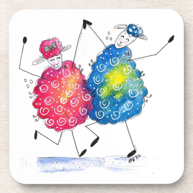 Whimsical Dancing Sheep Coaster (Front)
