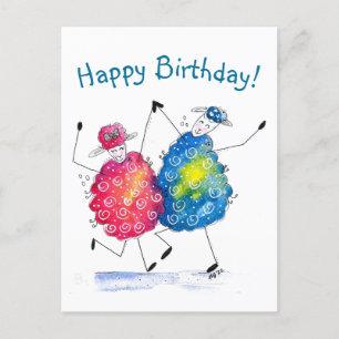 Whimsical Dancing Sheep Postcard